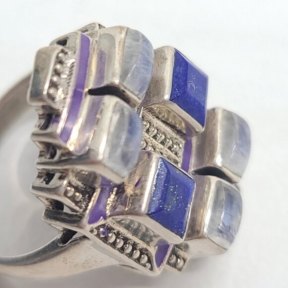 Nicky Butler sterling 925 lapis lazuli moonstone geometric ring purple enamel, 7 - Picture 7 of 10
